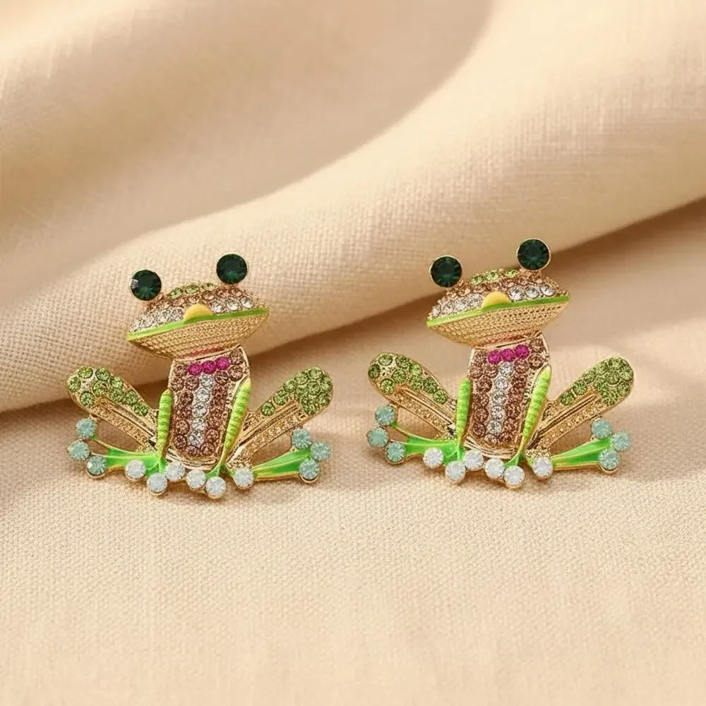 Baublebar Frog Earrings Gold CZ Stud Statement Whimsical Boho Crystal Retro VTG